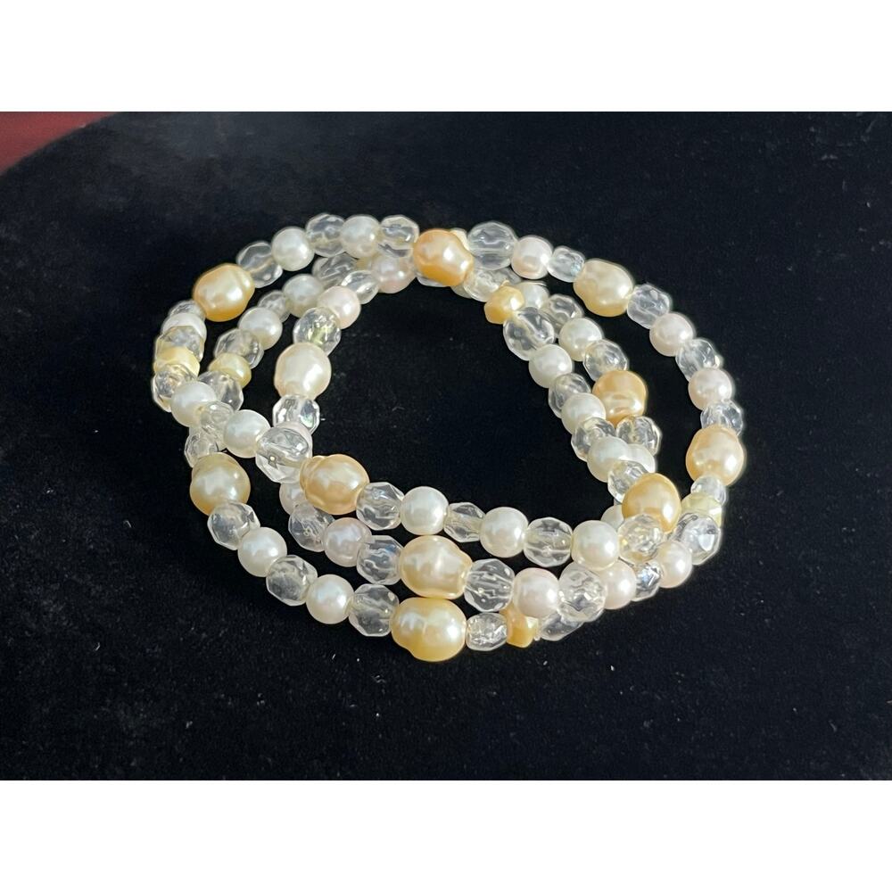 VTG Baroque Pearl and Bead Stretch Bracelets Lot of 3 Coquette Stacking Crafting